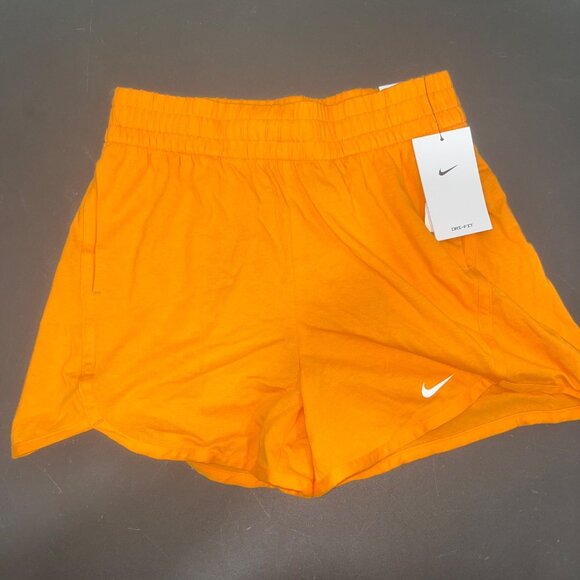 Nike Kids Dri-Fit Loose Fit Training Shorts L Orange Elastic Waist - Picture 1 of 9